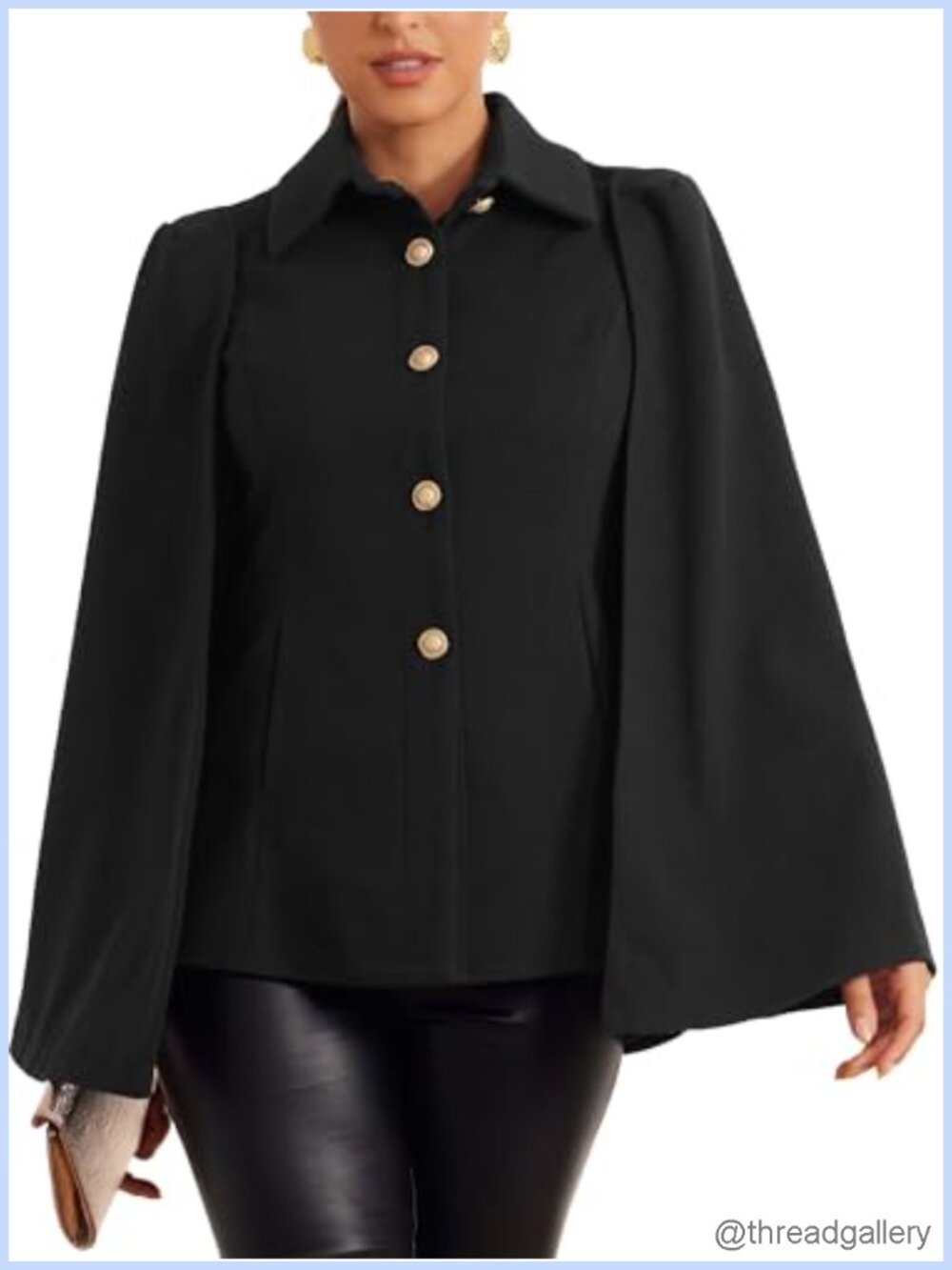 Cape Blazer Split Sleeve Button Front Workwear Shawl Coat